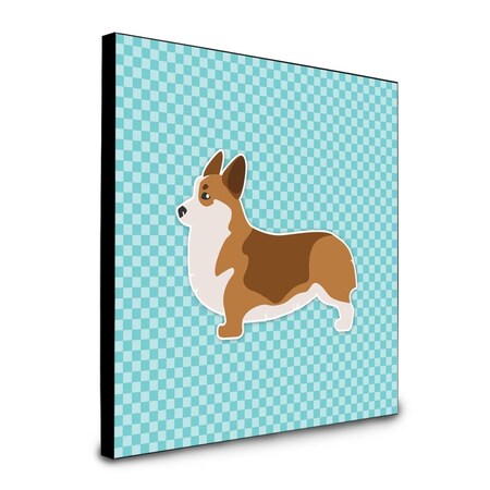 Carolines Treasures 8 x 8 x 0.625 in. Corgi Checkerboard Blue Artwork Panel Wall Decor BB3720UP88
